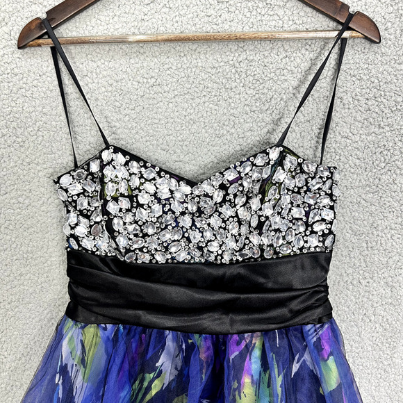 Vintage Y2K Ded Mini Prom Dress Juniors 13/14 Beaded Gem Chiffon 80s HOCO Glam - Picture 5 of 9